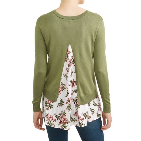 Time and Tru Split Back 2fer Mixed Media Sweater S - Picture 3 of 8